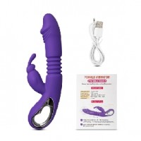 Thrusting Rabbit Vibe. 12 Thrusting & 12 Vibrating Functions, Heating, Silicone, Rechargeable, PURPLE